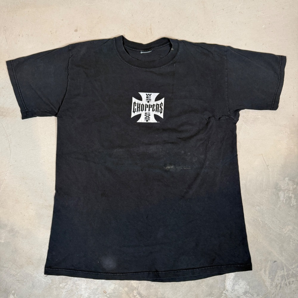 Vintage 90s West Coast Choppers Black Graphic T-Shirt Long Beach Jessie who L